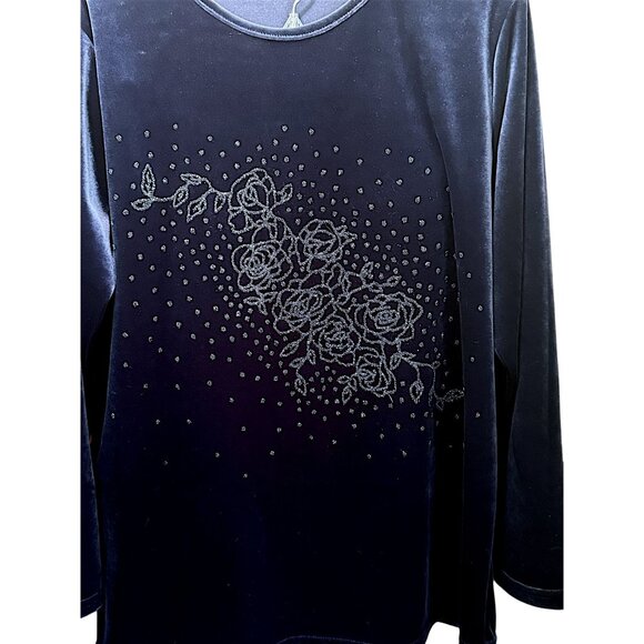 Melissa Molaire 2-Piece Navy Velour Lounge Set 1X Embellished Top & Stretch Pant - Picture 7 of 9